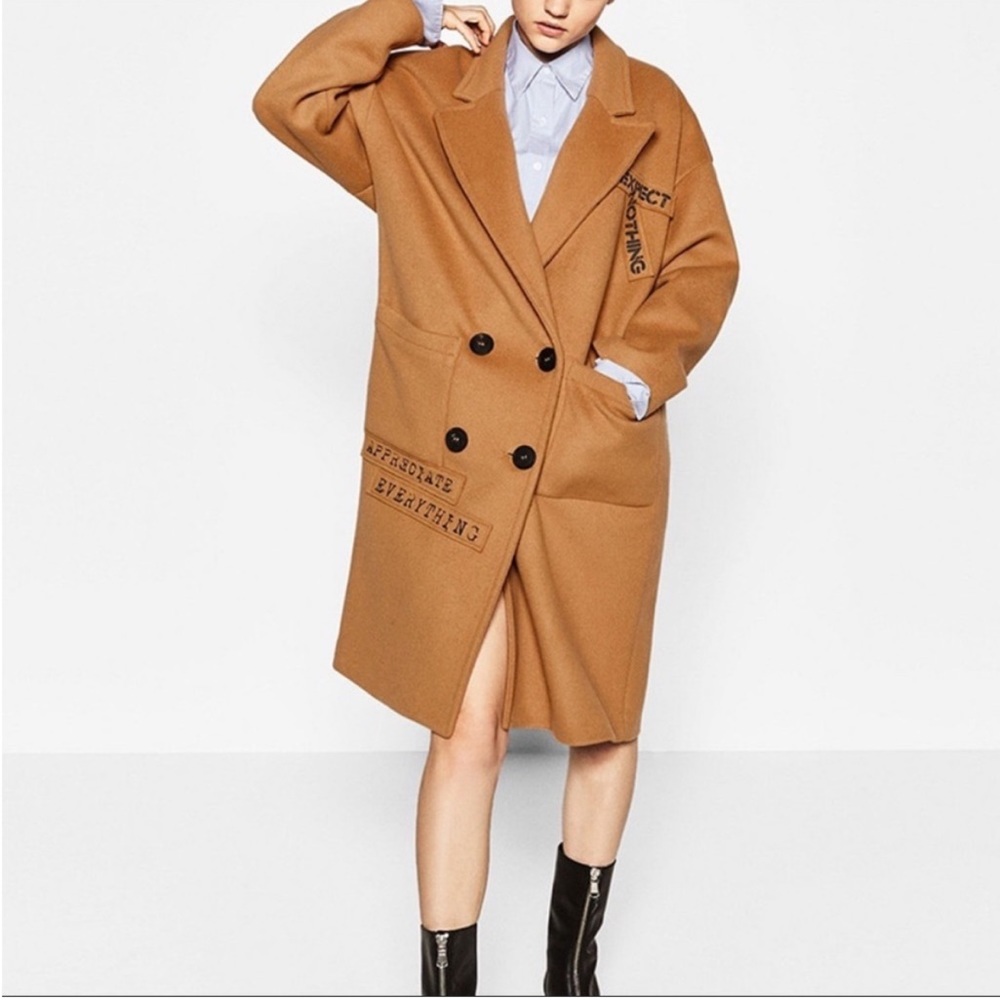 Zara The Slouchy Coat Wool Blend Premium Denim Collection